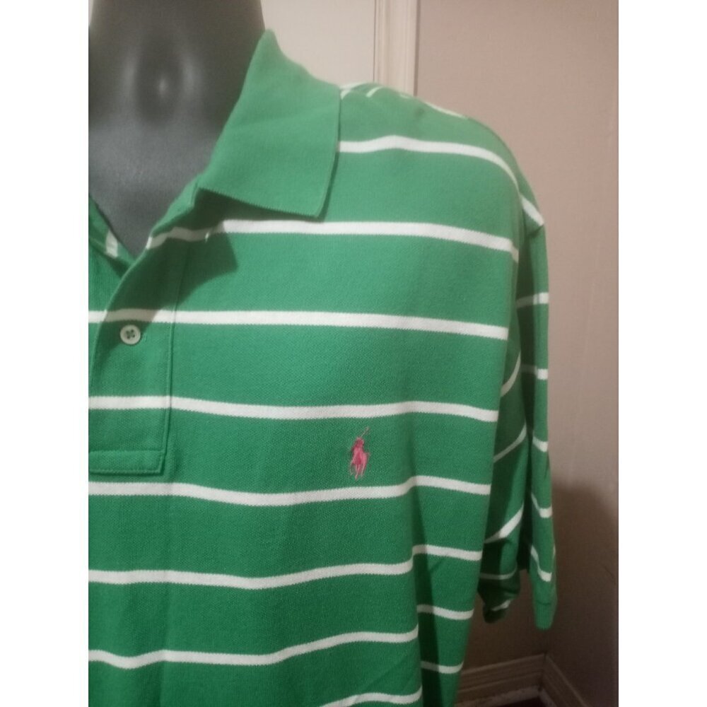 Polo Ralph Lauren Men's Size XXL BIG 2xb Shirt Green White Stripe Golf Pony y2k - Picture 6 of 11